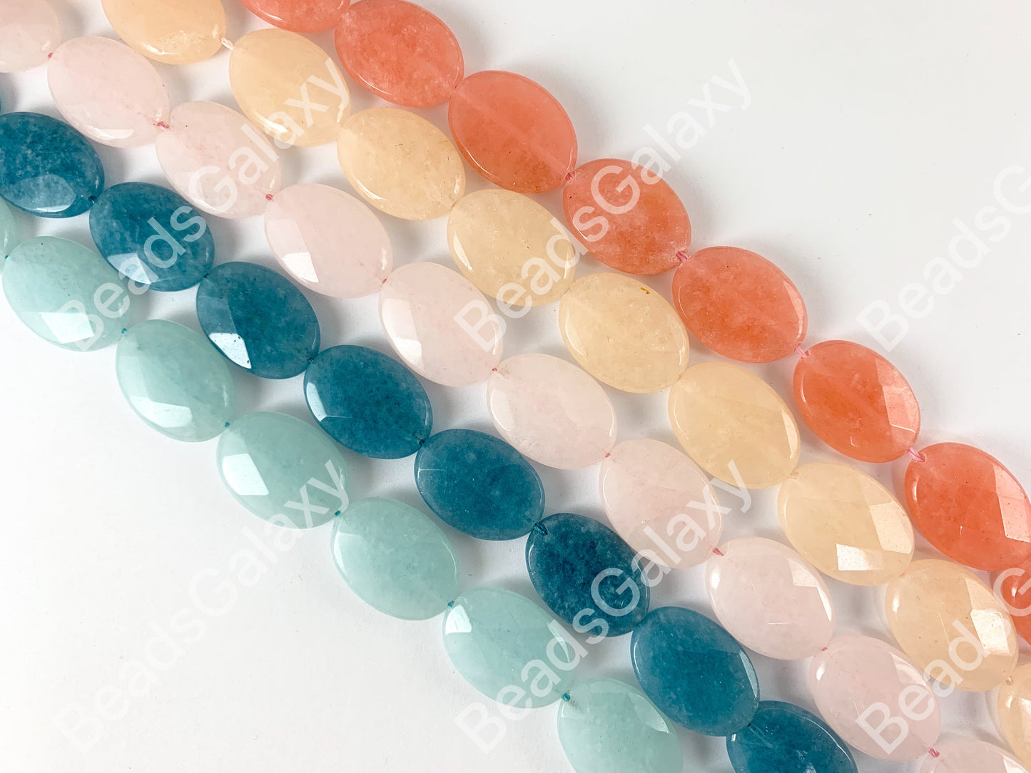 18x25mm Dyed Pastel Jade Oval Faceted Flat Natural Stone Beads Around 15"