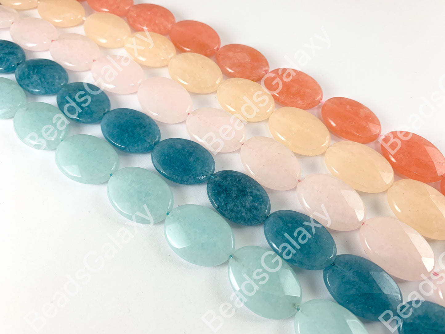 18x25mm Dyed Pastel Jade Oval Faceted Flat Natural Stone Beads Around 15"