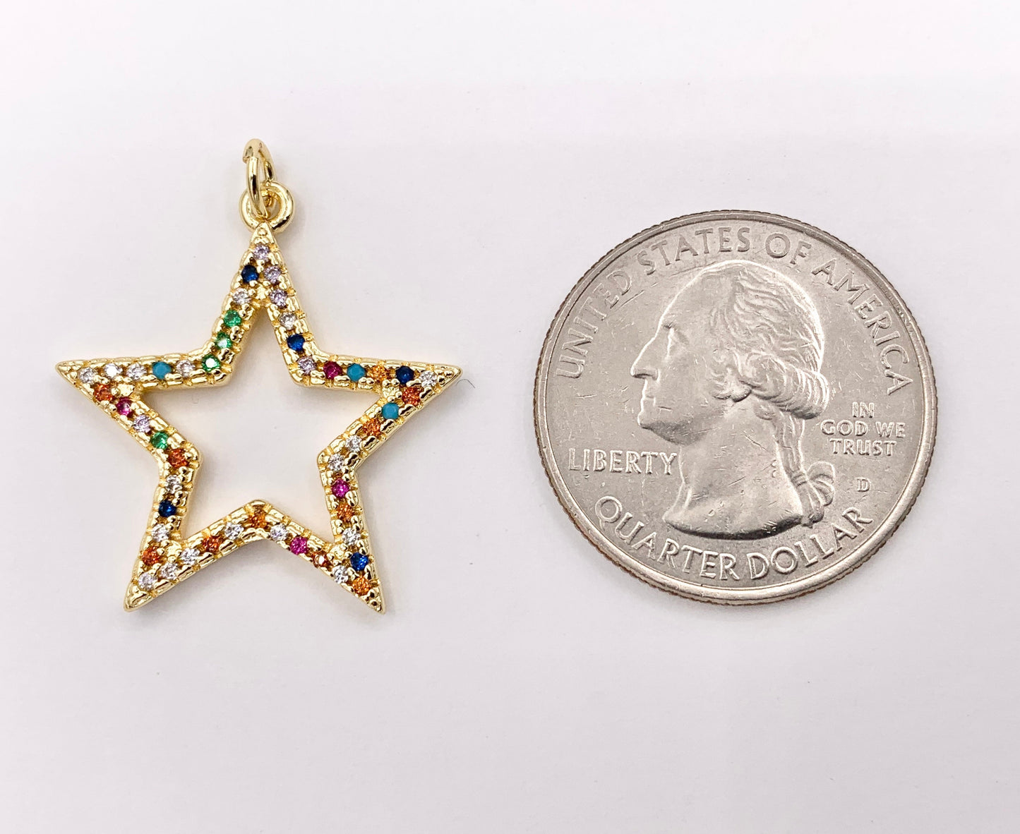 1 Inch Multicolor Hollow Star Charm in Real 18K Gold Plated Over Brass 5 PCS