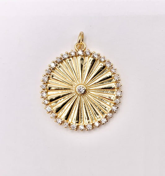 Large CZ Pave Coin Pendant in 18K Gold plated Copper 6 PCS