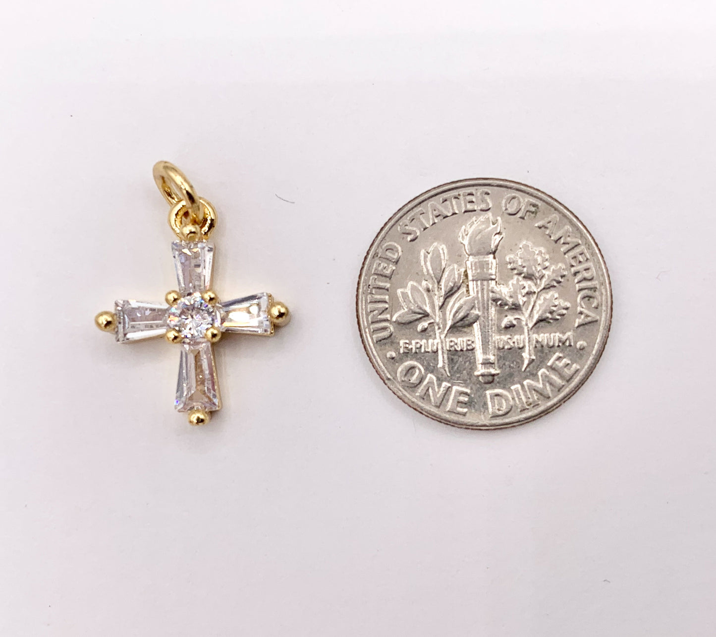 Cute Tiny Cross Charm Religious Charms in Real Gold 18K Plated Micro CZ Pave Over Brass 10 PCS