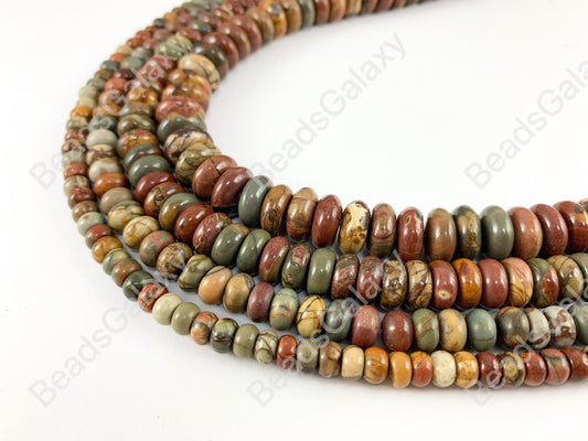 Picasso Jasper/Red Creek Jasper Rondelle Smooth Natural Gemstone Beads 14"- 15"
