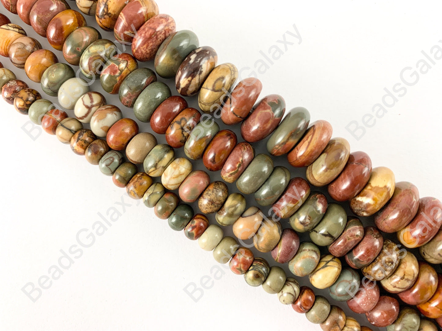 Picasso Jasper/Red Creek Jasper Rondelle Smooth Natural Gemstone Beads 14"- 15"