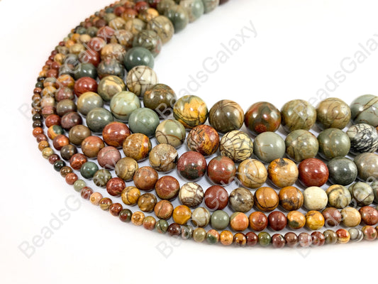 Picasso Jasper/Red Creek Jasper Round Smooth Shiny Natural Gemstone Beads 14"- 15"