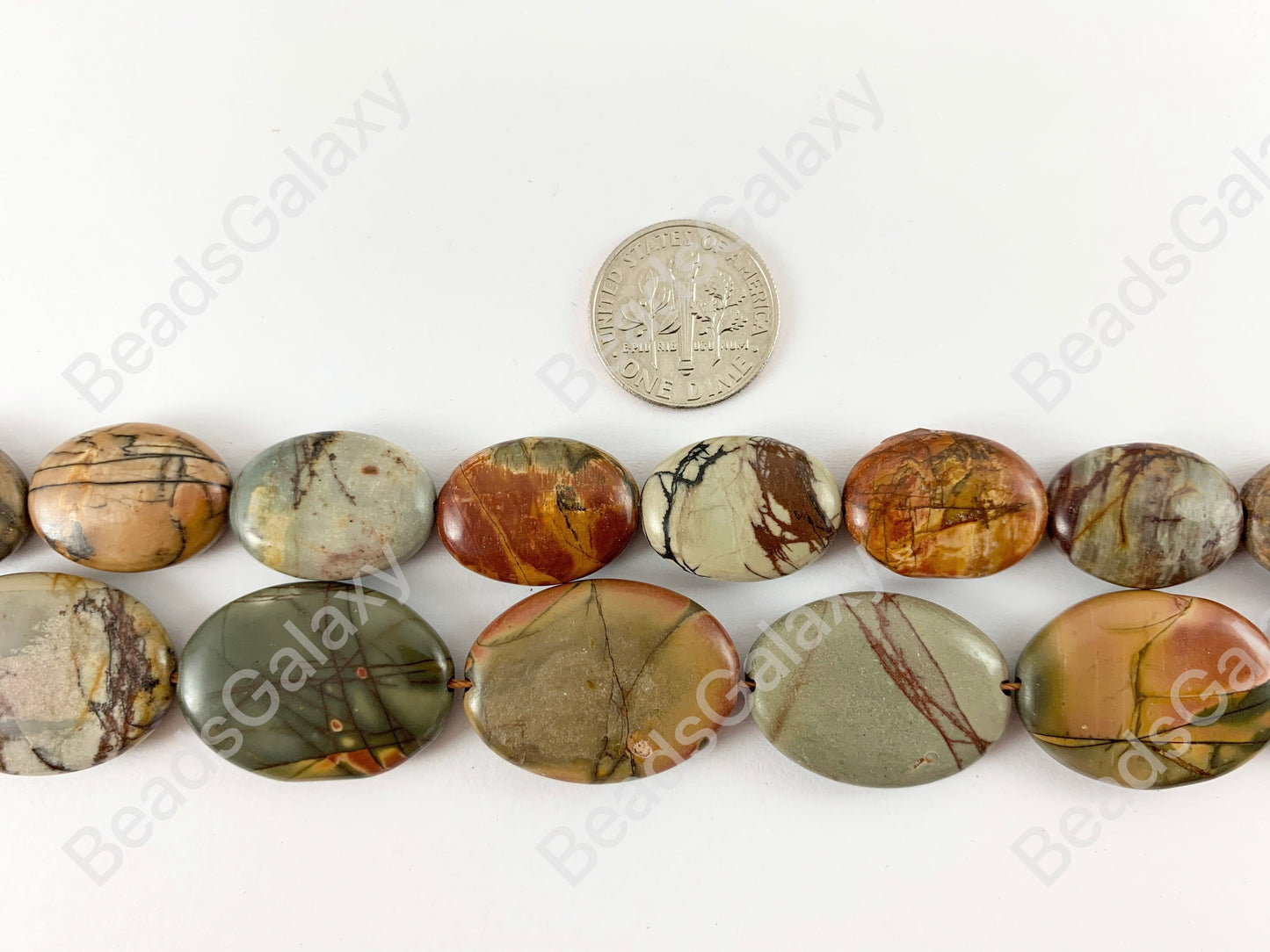 Picasso Jasper/Red Creek Jasper Coin & Oval Smooth Natural Gemstone Beads 14"- 15"