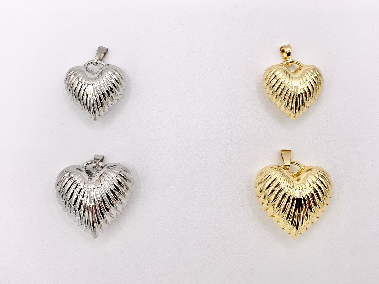 Cute Etched Puffy Heart Pendant Charms in 18K Gold or Silver Plated Copper 5 PCS/ 6 PCS