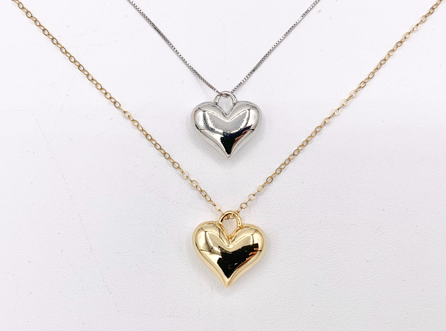 Cute Puffy Heart Pendant Charms in 18K Gold or Silver Plated Copper 6 PCS