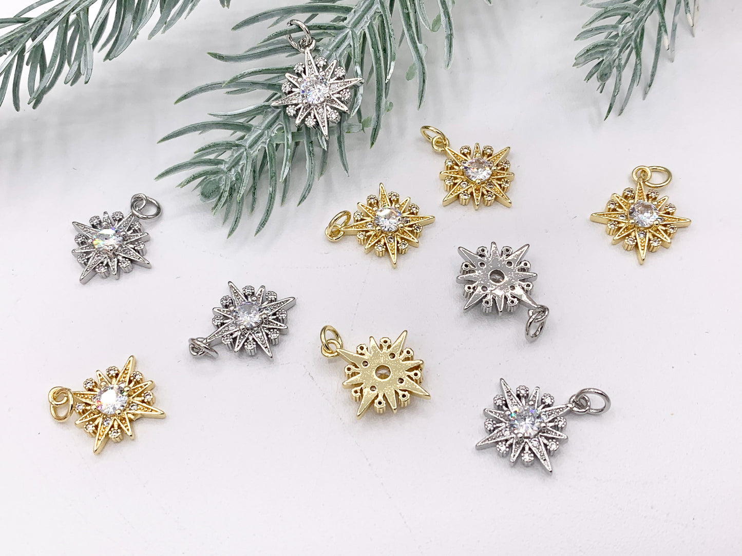 Micro CZ Starburst Pave Pendant in Real Gold/Platinum 18K Plated Brass 8 PCS