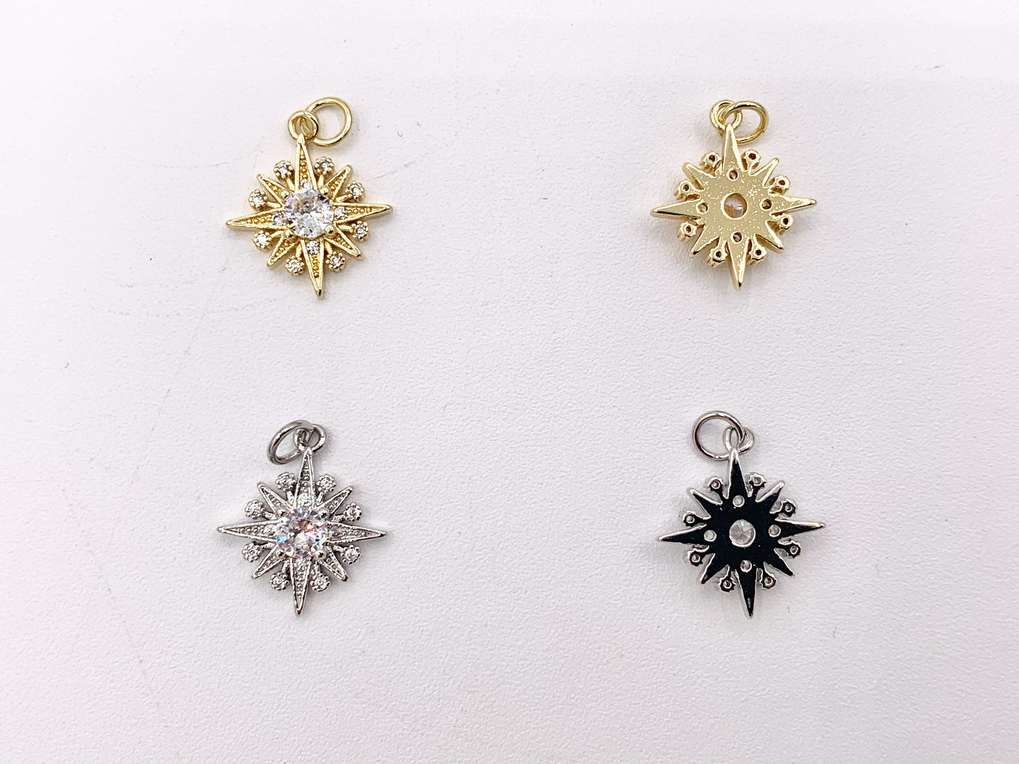 Micro CZ Starburst Pave Pendant in Real Gold/Platinum 18K Plated Brass 8 PCS
