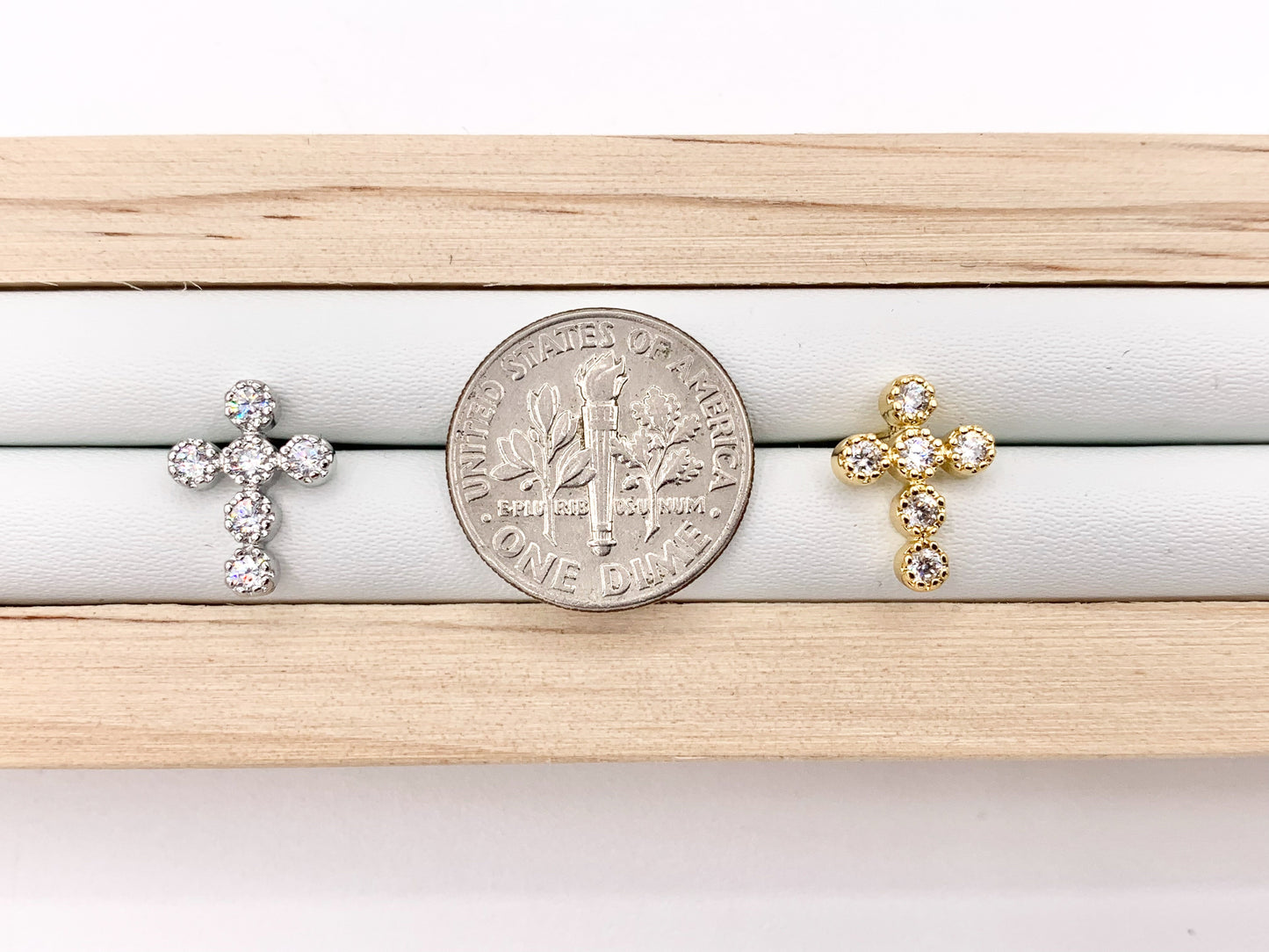 Cute Dainty Cross Studs in CZ Pave 18K Gold/Platinum Plated Over Copper Earrings 5 PAIRS
