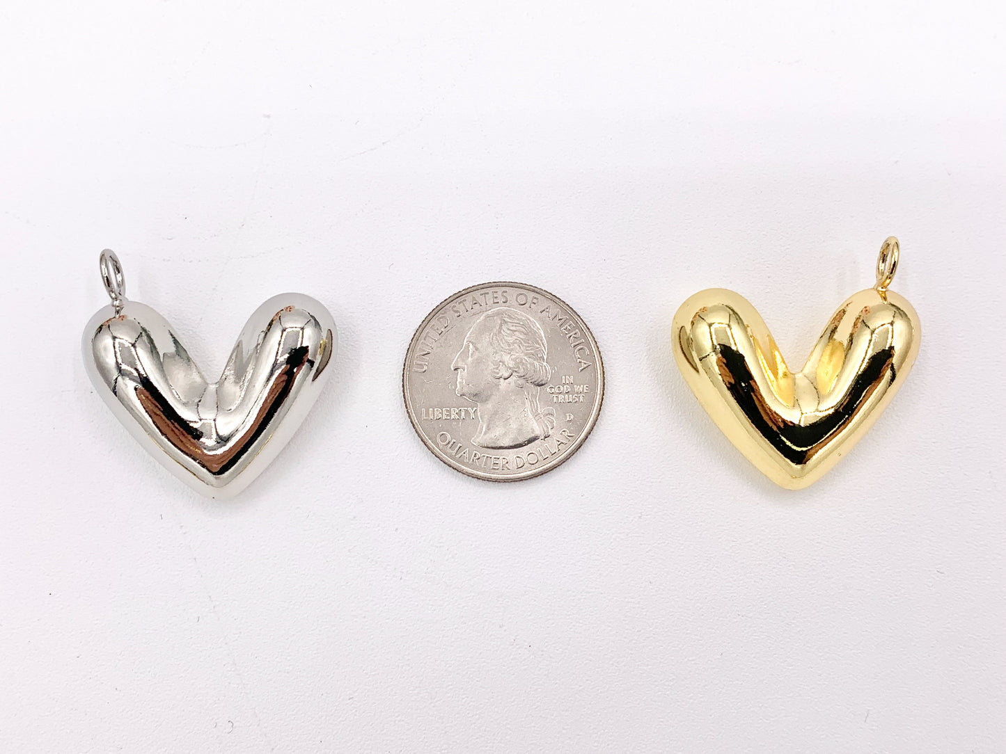 Cute Side Way Puffy Heart Pendant Charms in 18K Gold or Silver Plated Copper 5 PCS