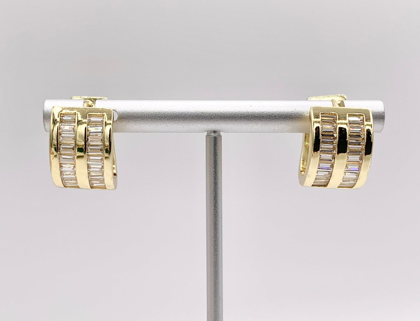 Baguette Micro Pave CZ Earring Hoop Huggies in Real 18K Gold/Silver Plated Copper 3 PAIRS