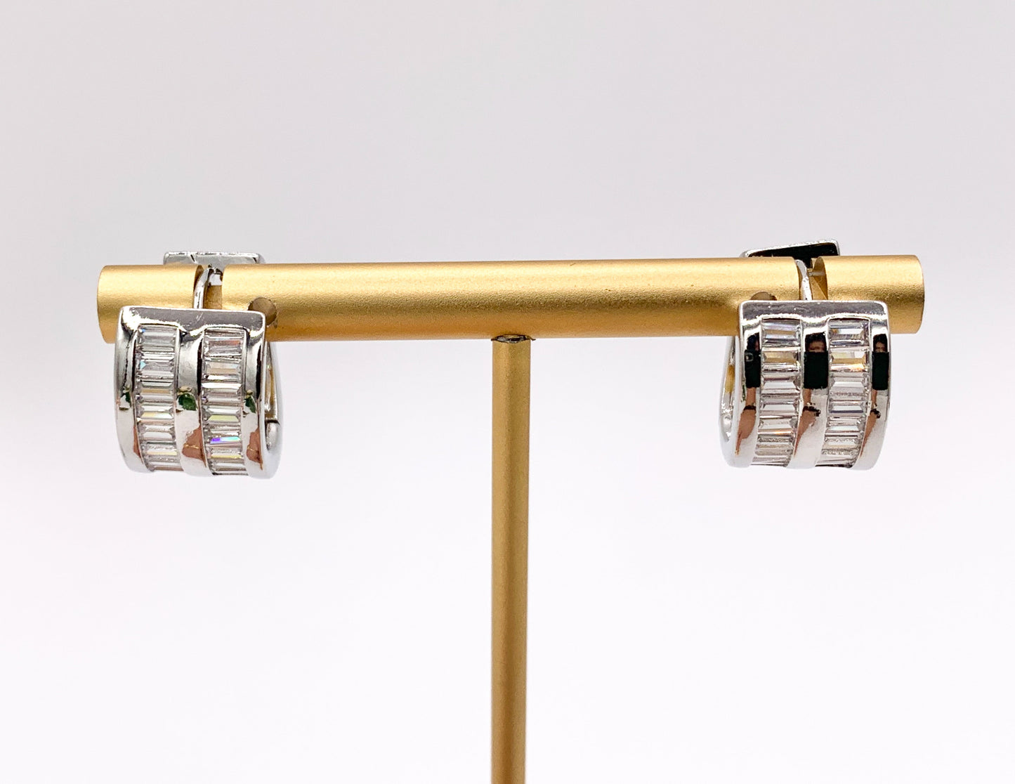 Baguette Micro Pave CZ Earring Hoop Huggies in Real 18K Gold/Silver Plated Copper 3 PAIRS