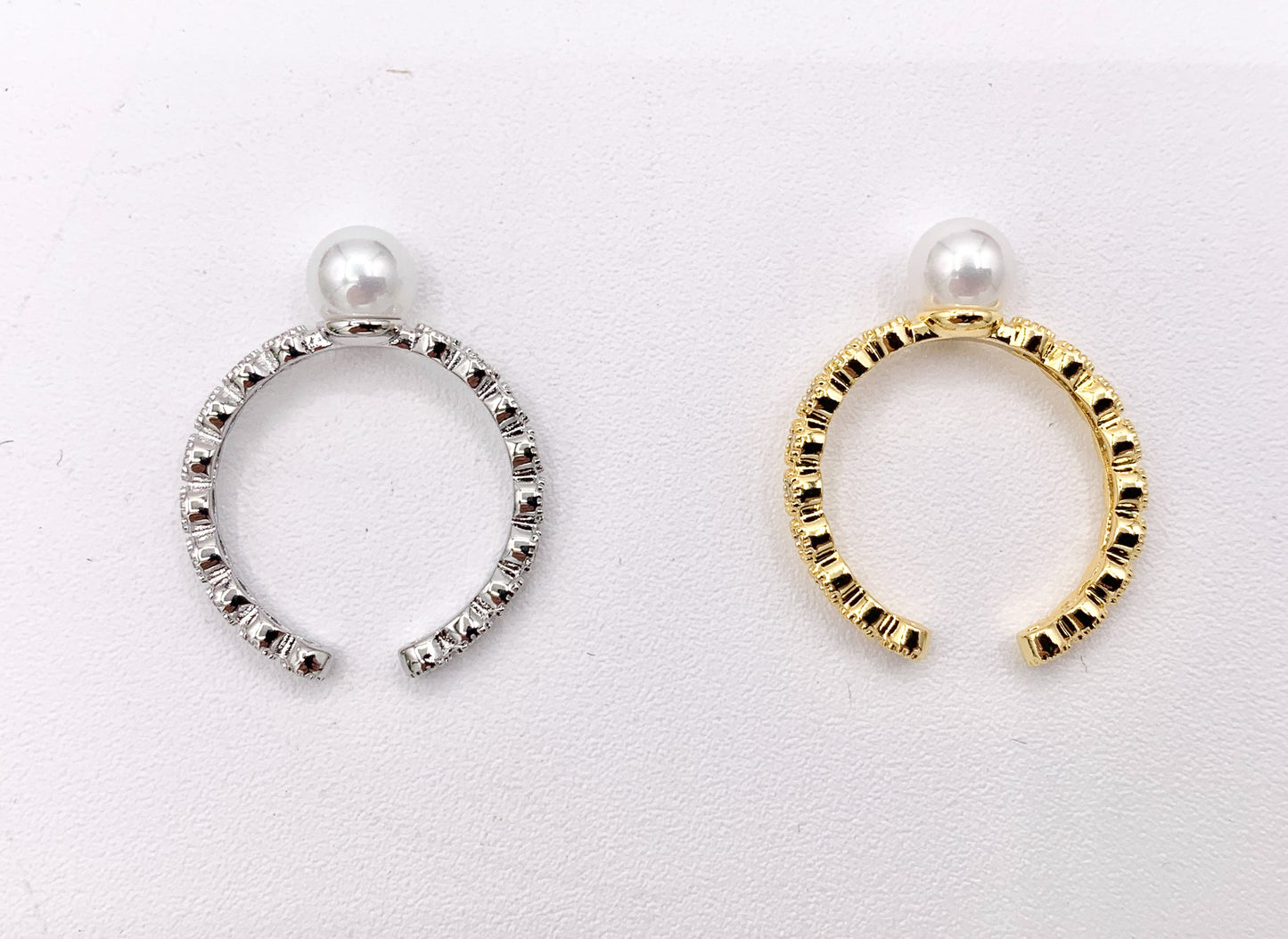 Single Pearl CZ Pave Adjustable Ring in Real Gold/Silver 18K Plated Copper 5 PCS
