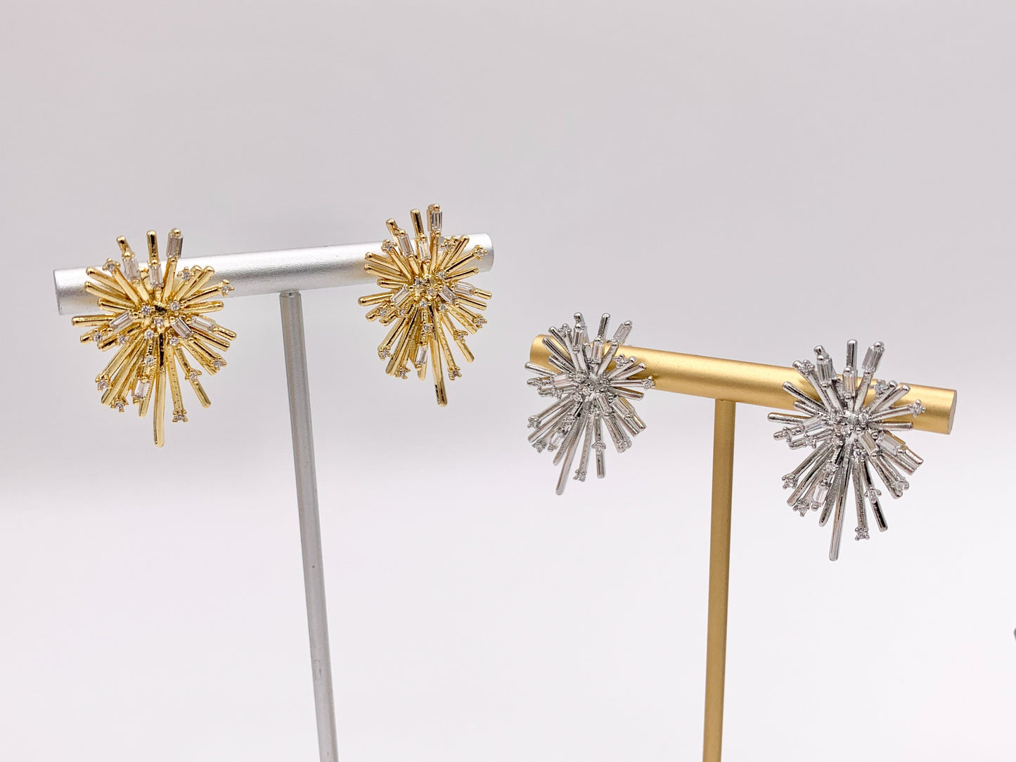 Luxury Fireworks CZ Pave Earrings in 18k Gold and Silver Over Copper 3 PAIRS