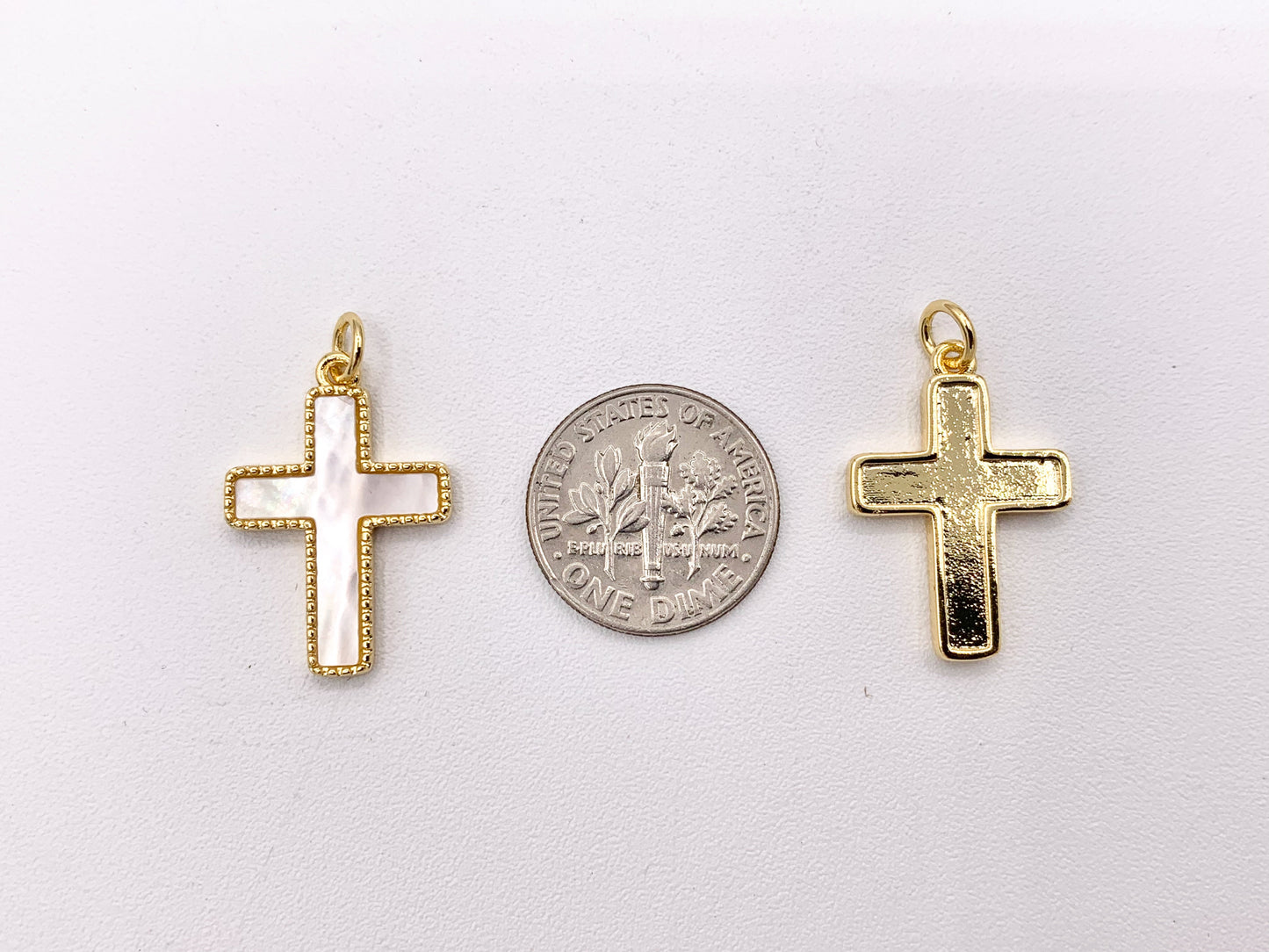 Dainty Cute White Lip Shell Cross Charms in 18K Gold/Silver Plated Copper 6 PCS