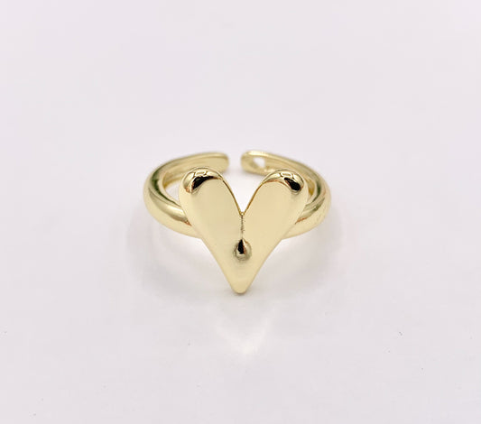 Plain Simple Heart Adjustable Ring in Real Gold 18K Plated Copper 6 PCS