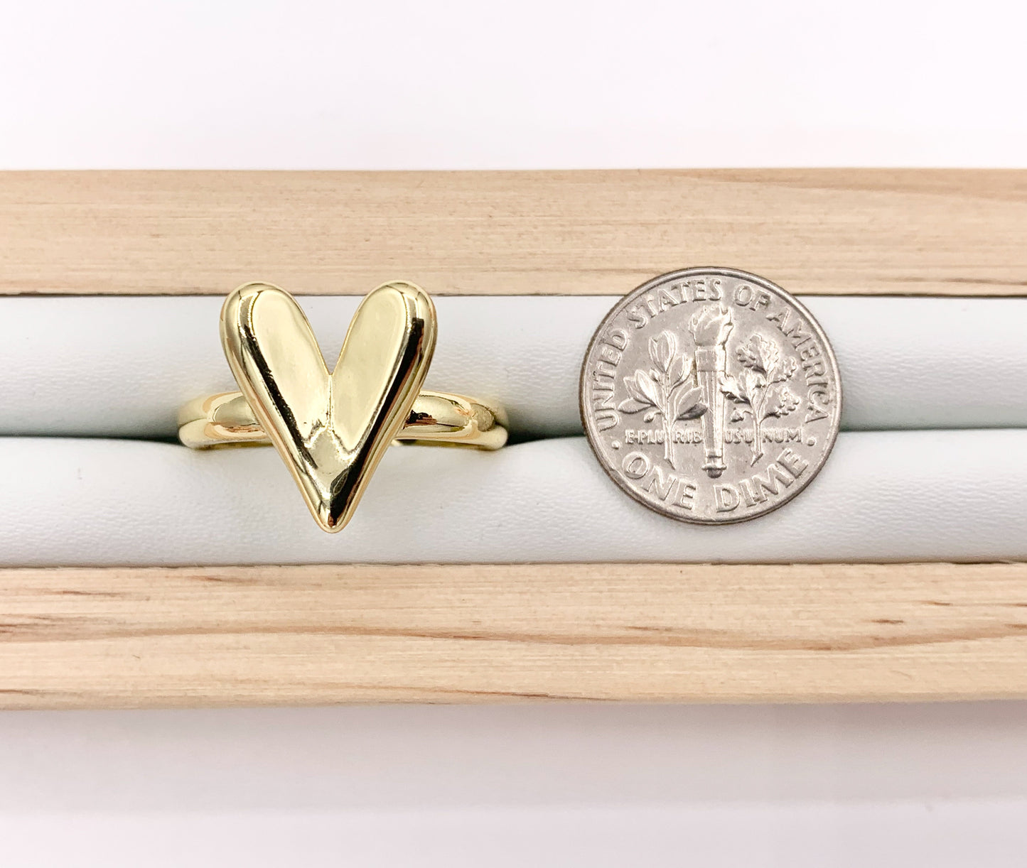 Plain Simple Heart Adjustable Ring in Real Gold 18K Plated Copper 6 PCS