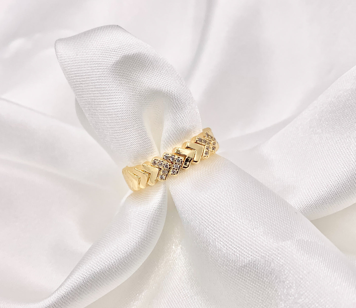 Chevron V Shaped Ring in CZ Pave Real Gold 18K Plated Copper Adjustable Ring 5 PCS