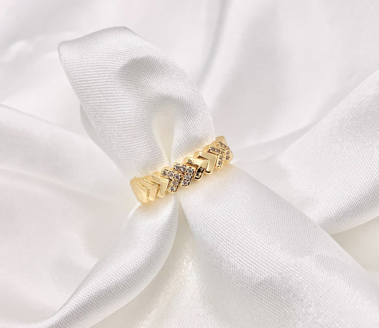 Chevron V Shaped Ring in CZ Pave Real Gold 18K Plated Copper Adjustable Ring 5 PCS