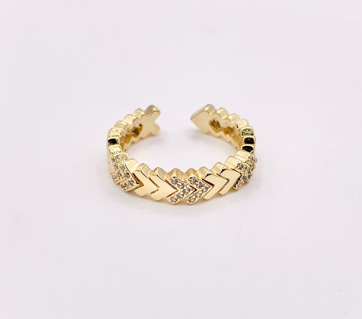 Chevron V Shaped Ring in CZ Pave Real Gold 18K Plated Copper Adjustable Ring 5 PCS
