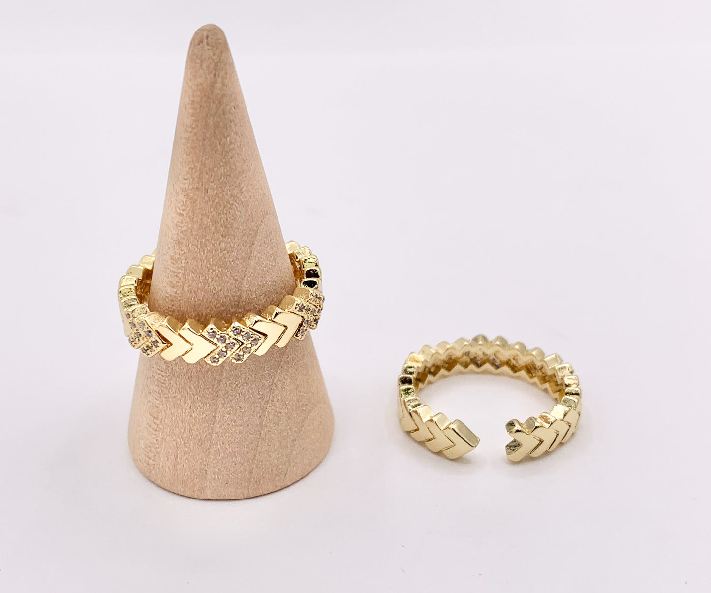 Chevron V Shaped Ring in CZ Pave Real Gold 18K Plated Copper Adjustable Ring 5 PCS