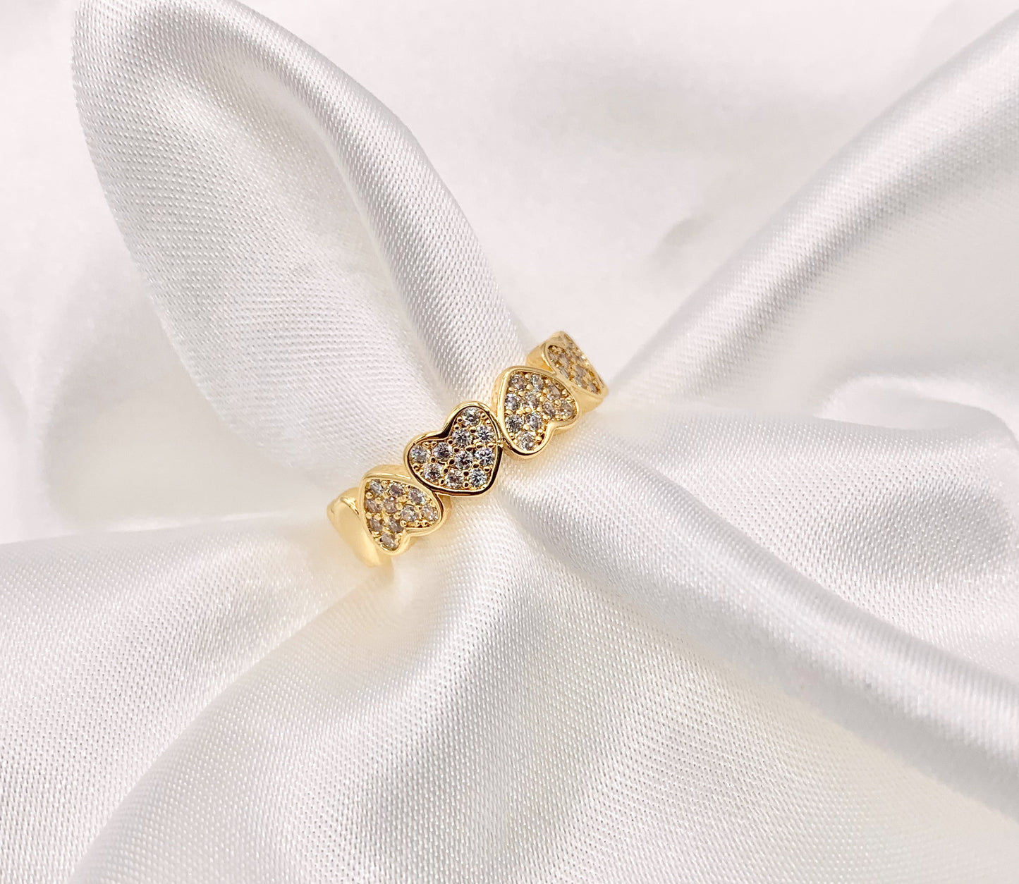 Cute Hearts in Cubic Zirconia Rhinestone Adjustable Rings Bands in 18K Gold Plated Copper 5 PCS