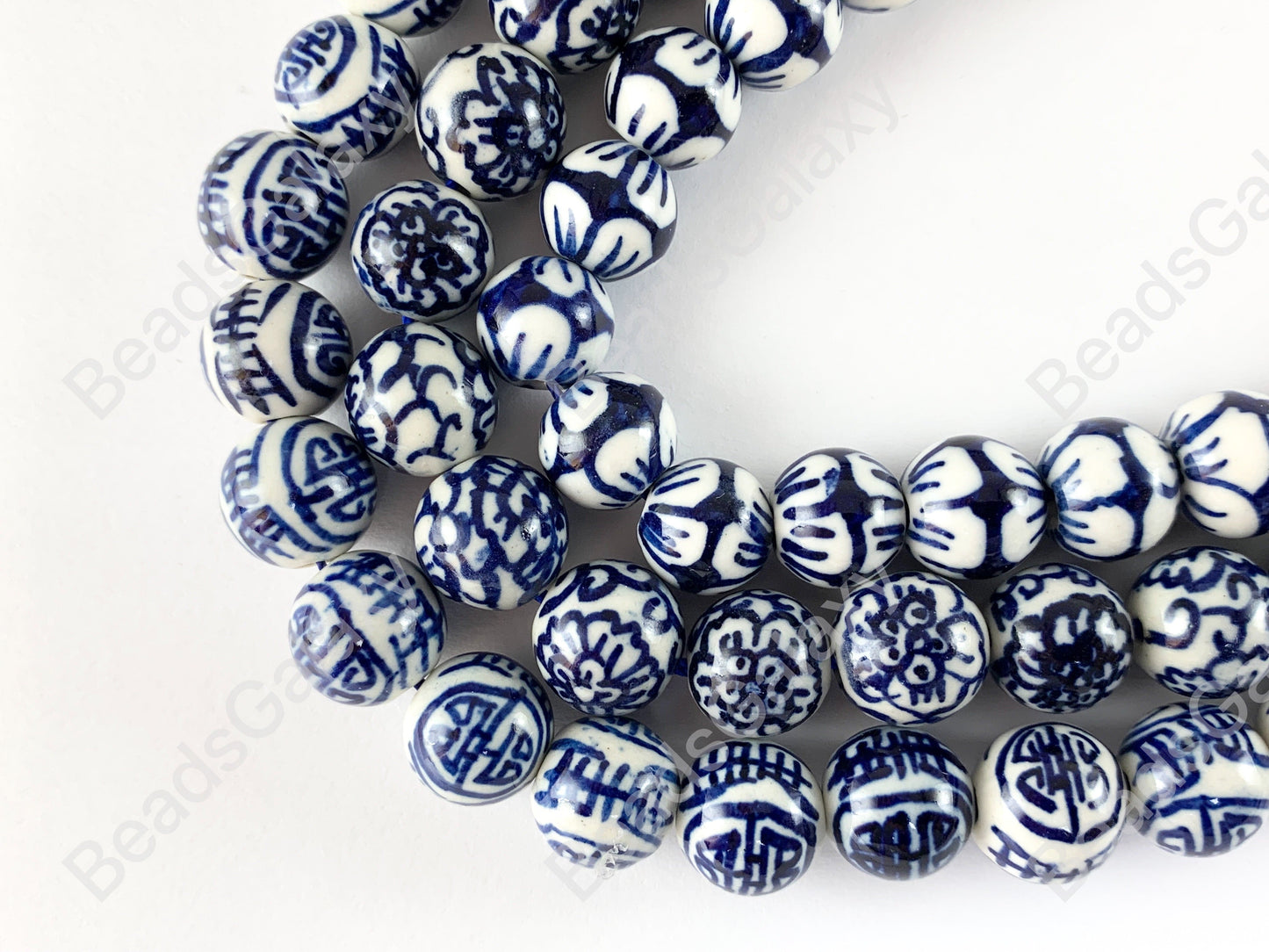 12mm Hand Painted China Porcelain Ceramic Blue White Cloisonne Vintage Antique Round Beads