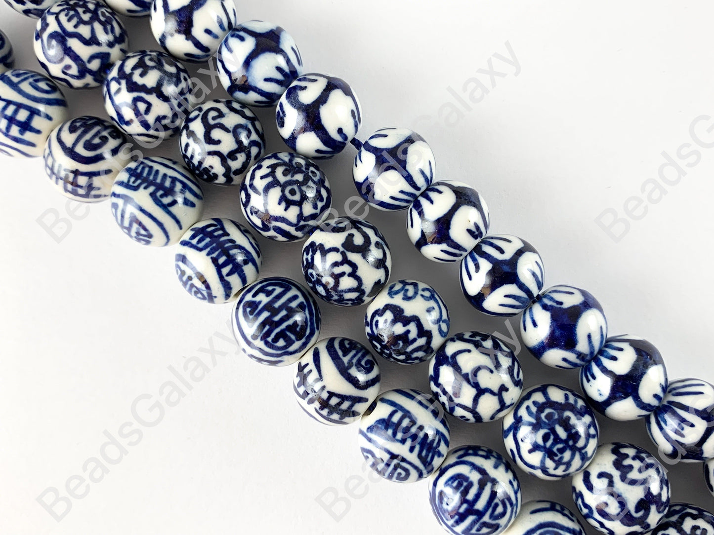 12mm Hand Painted China Porcelain Ceramic Blue White Cloisonne Vintage Antique Round Beads