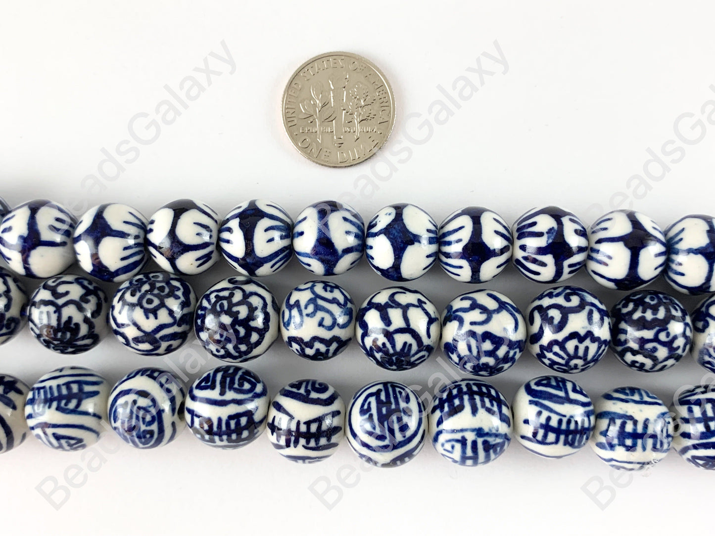 12mm Hand Painted China Porcelain Ceramic Blue White Cloisonne Vintage Antique Round Beads