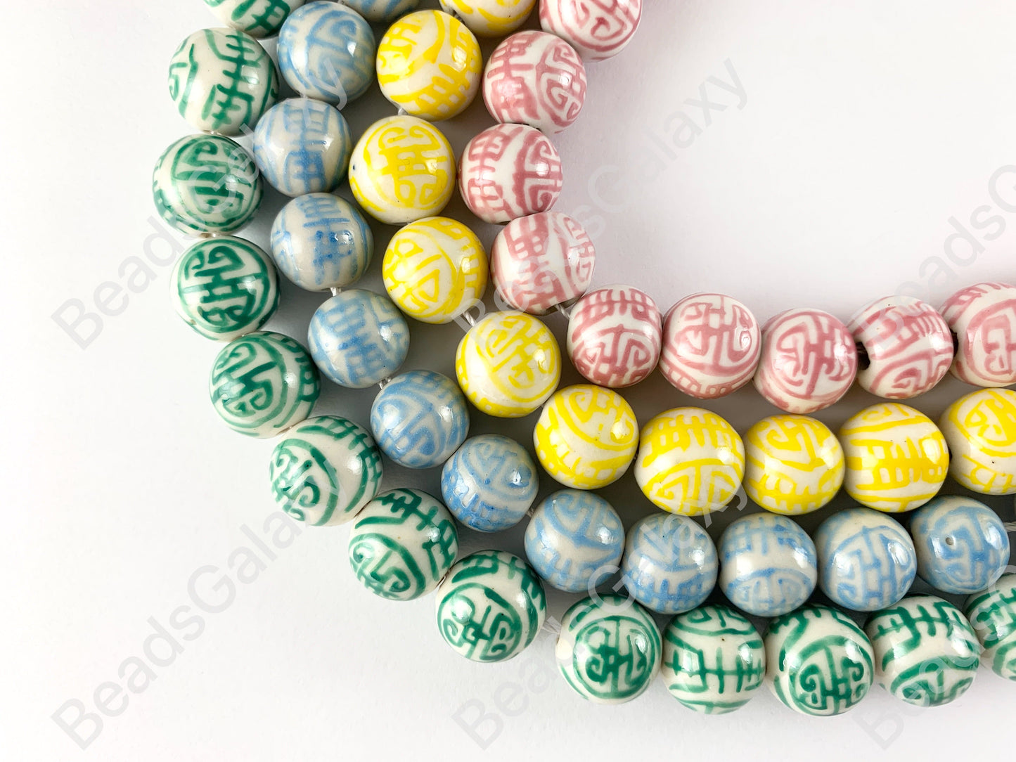 12mm Hand Painted China Porcelain Ceramic Pink Blue Yellow Green Cloisonne Vintage Antique Round Beads