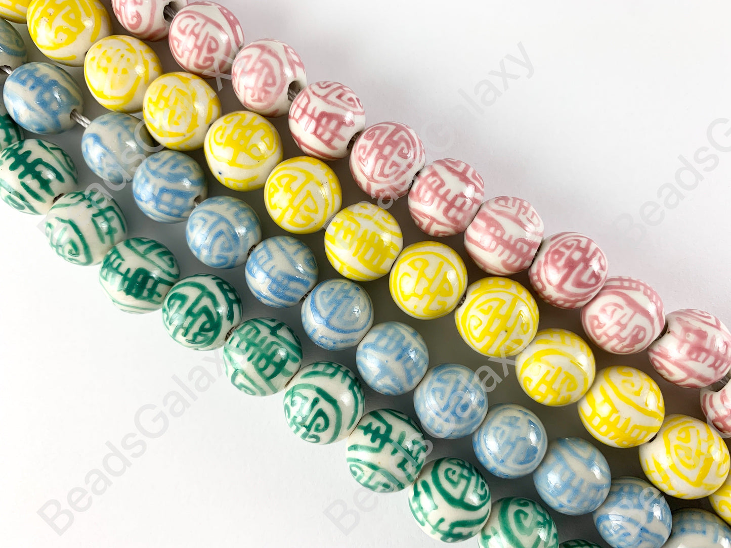 12mm Hand Painted China Porcelain Ceramic Pink Blue Yellow Green Cloisonne Vintage Antique Round Beads