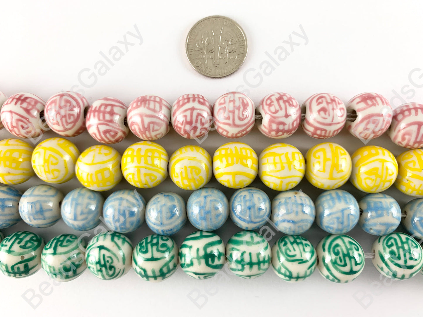 12mm Hand Painted China Porcelain Ceramic Pink Blue Yellow Green Cloisonne Vintage Antique Round Beads
