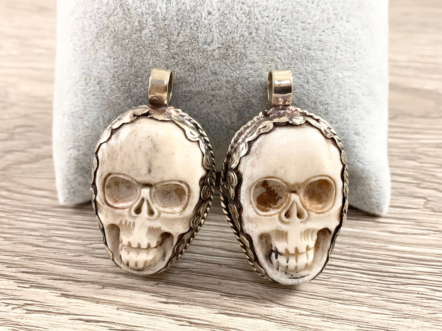 Tibetan Silver Bone Skull Pendant Handmade Hand Carved Pendant