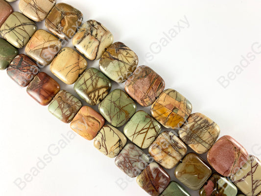 Picasso Jasper/Red Creek Jasper Square Smooth Flat Natural Stone Beads Perfect Fall Color Gemstone Around 14"- 15"
