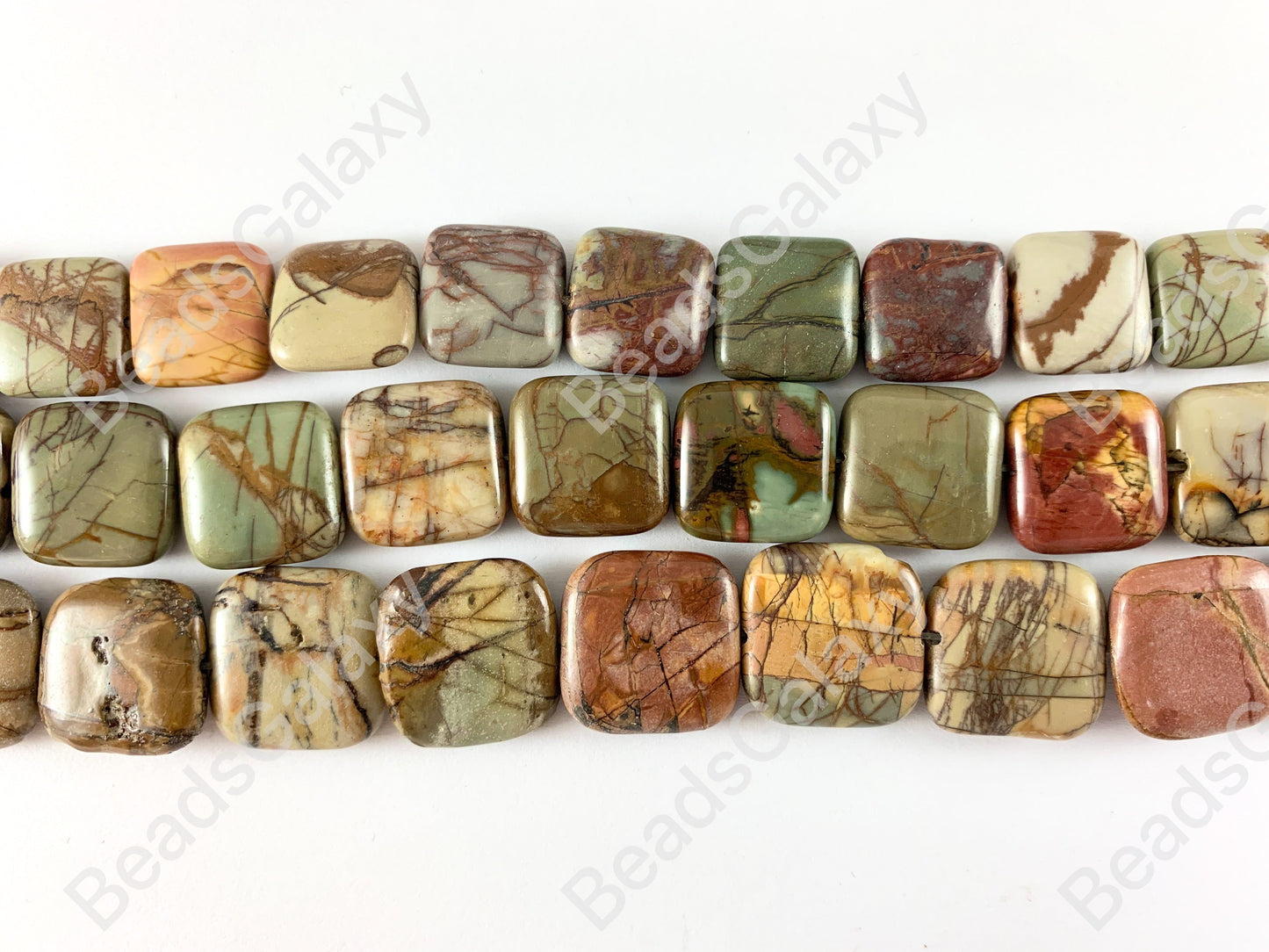 Picasso Jasper/Red Creek Jasper Square Smooth Flat Natural Stone Beads Perfect Fall Color Gemstone Around 14"- 15"