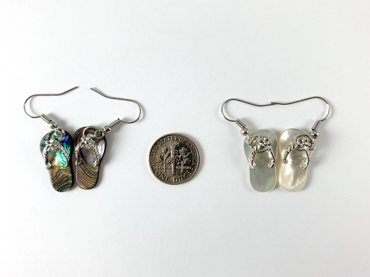 Abalone and Trocas Shell Flip Flop Beach Sandal Pendant & Matching Earrings Summer Time Beach Jewelry