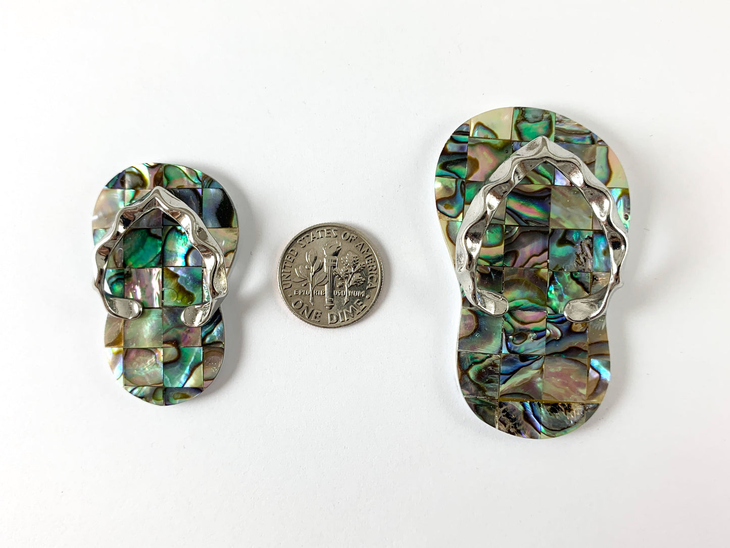 Abalone and Trocas Shell Flip Flop Beach Sandal Pendant & Matching Earrings Summer Time Beach Jewelry