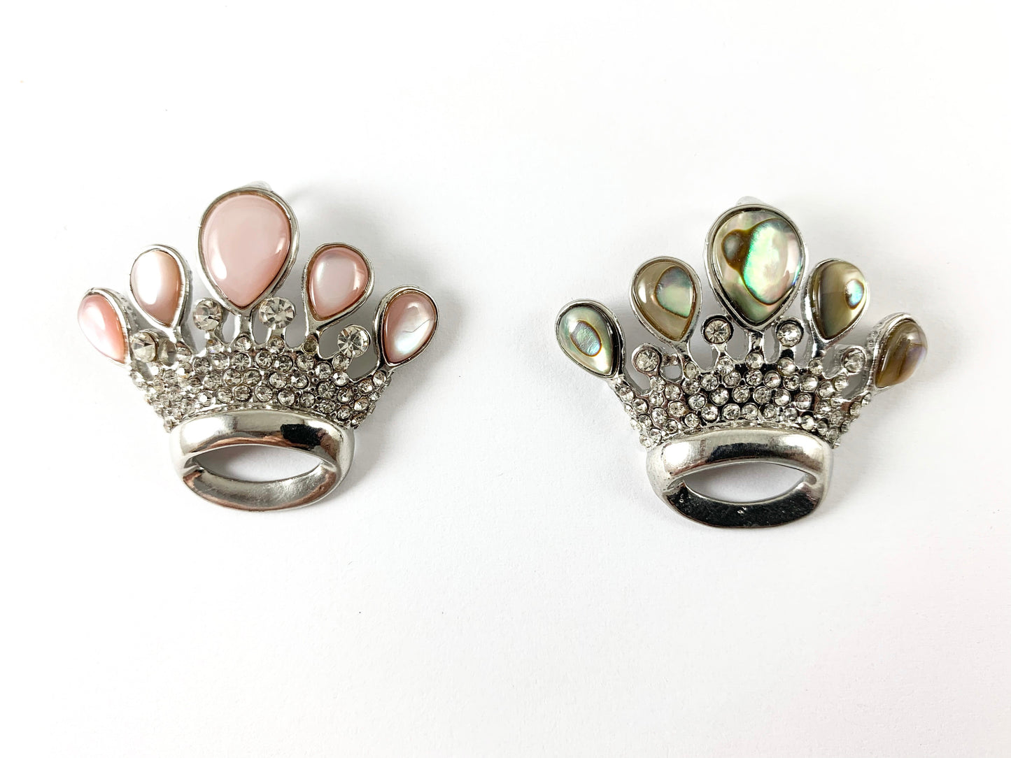 Natural Pink Conch Shell & Abalone Silver Rhinestone Princess Crown Pendant Queen Royal Tiara Pendant for Jewelry Making and Craft