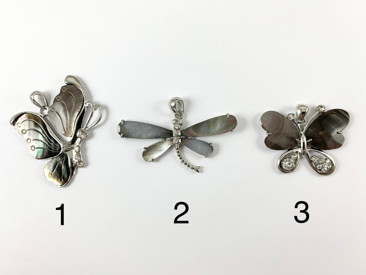 Natural Black Lip Shell Large Butterfly Rhinestone Pendant Summer Spring Jewelry