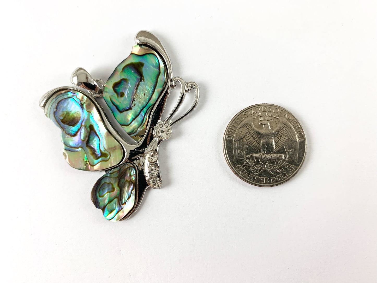 Natural Abalone Shell Large Butterfly Rhinestone Pendant Summer Spring Jewelry