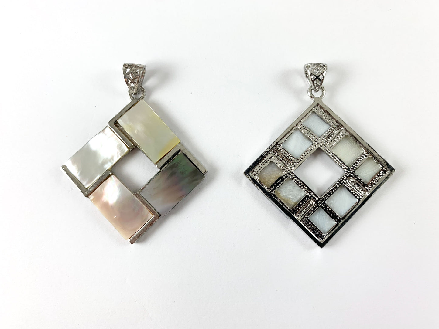 Abalone & Shell Diamond Shape Silver Pendant Pink Conch/ White Lip/Black Lip Shell/ Yellow Trocas Shell For Jewelry Making and Craft