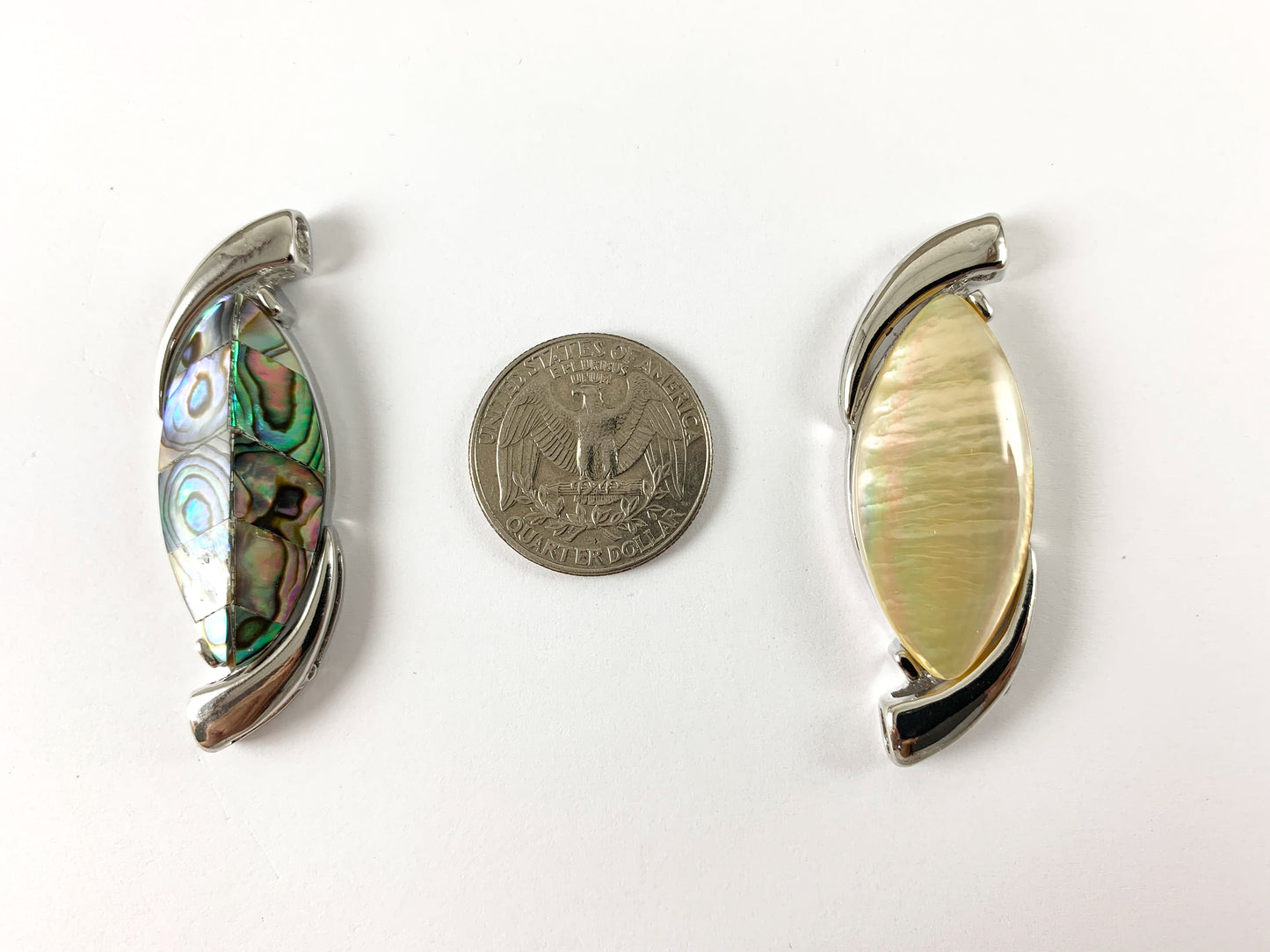 Natural Abalone & Yellow Trocas Shell Marquis Shape Silver Pendant Beach Jewelry/Decoration for Summer Time!