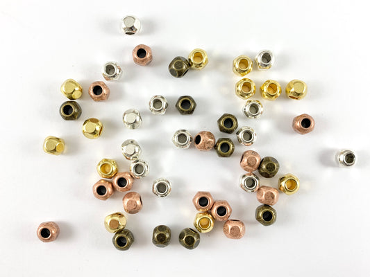 5x7mm Pewter Faceted Round Spacer Beads Large Hole Nugget Space Beads for Jewelry Making Antique Gold, Silver, Bronze, Copper