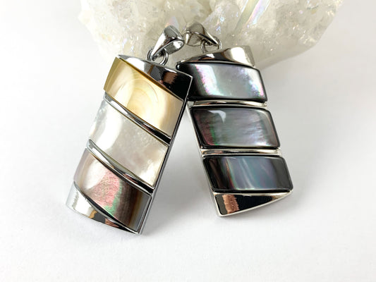 Colorful Shell Rectangle Silver Pendant Natural White Lip/Black Lip Shell/ Yellow Trocas Shell For Jewelry Making and Craft