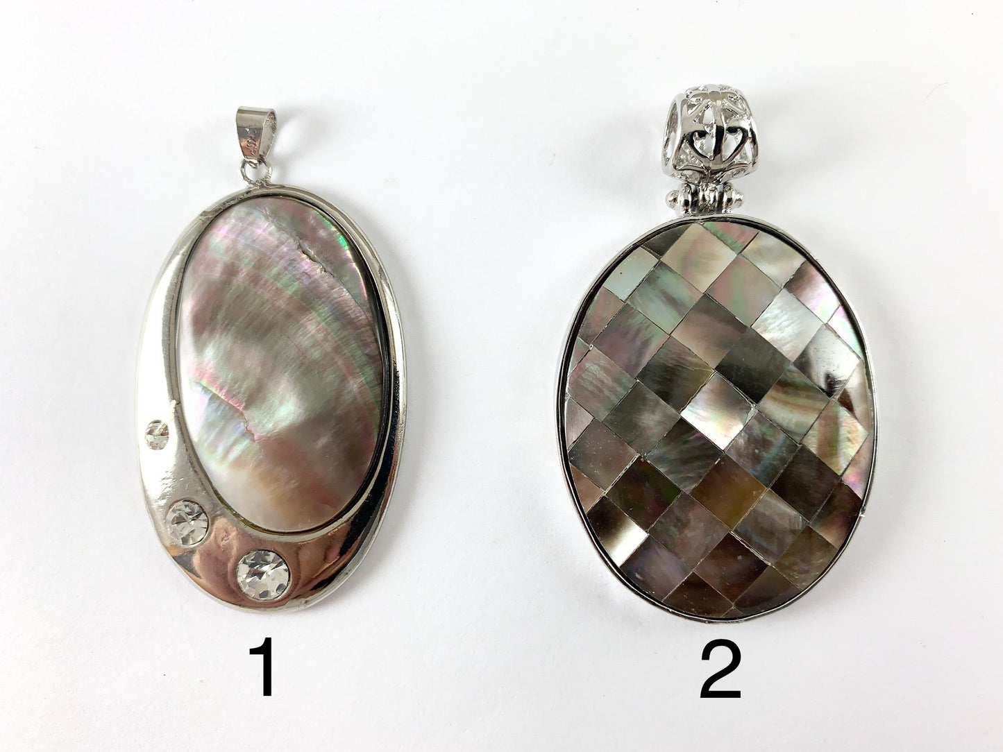 Black Lip Shell Oval Shape Silver Rhinestone Pendant For Jewelry Making and Craft