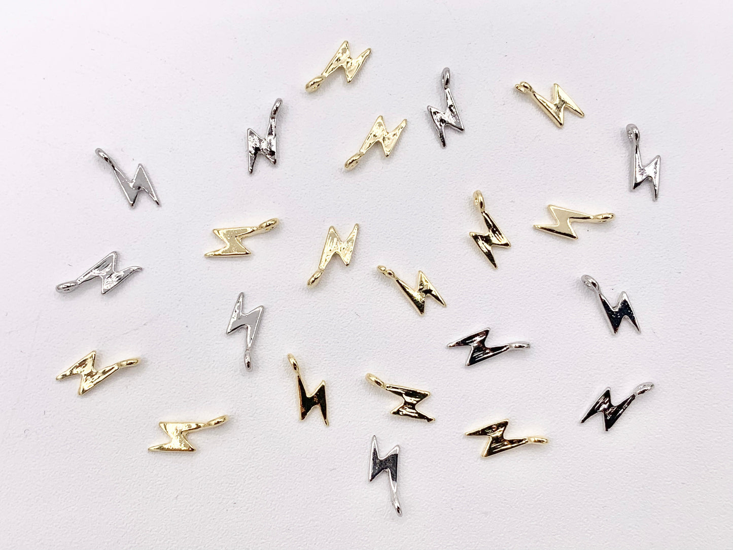 Dainty Cute Lightning Bolt Charms in Real Gold/Silver 18K Plated Over Brass 30 PCS