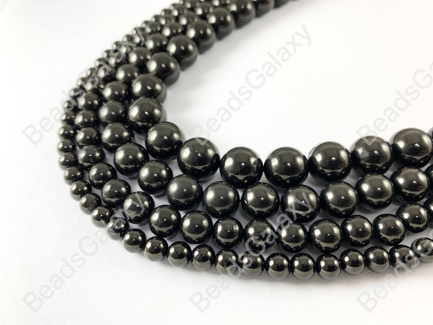 Natural Solid Black Shungite Round Smooth Beads Lightweight Shiny Natural Gemstone Healing Beads Around 15"