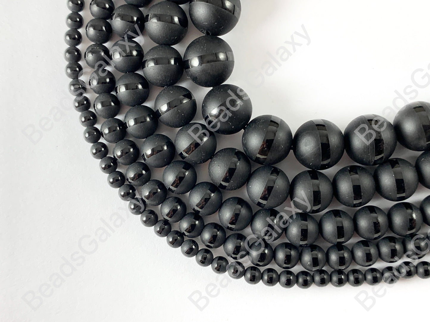 Grade AAA Matte Solid Black Onyx Round Beads with Shiny Stripe Natural Gemstone Beads High Quality Healing Stone 4mm-12mm Around 15"