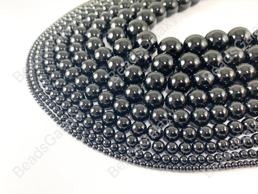 Grade AAA Solid Black Onyx Round Smooth Shiny Natural Gemstone Beads High Quality Healing Stone 3mm-18mm Around 15"